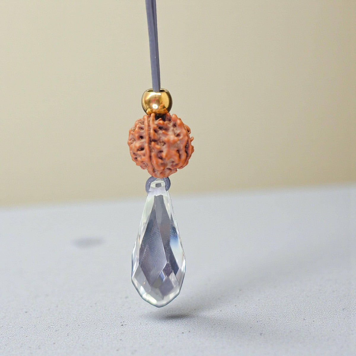 Clear Quartz Point Necklace, Chunky Rudraksha Seed Zen Jewelry, Spiritual Meditation Amulet Pendant, Adjustable Leather Cord