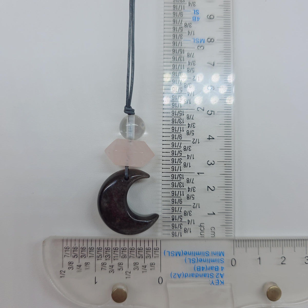 Obsidian Moon necklace Chunky Geometric Rose Quartz Pendant. Adjustable leather cord up to 24 inches, Crescent Jewelry Protective Obsidian.