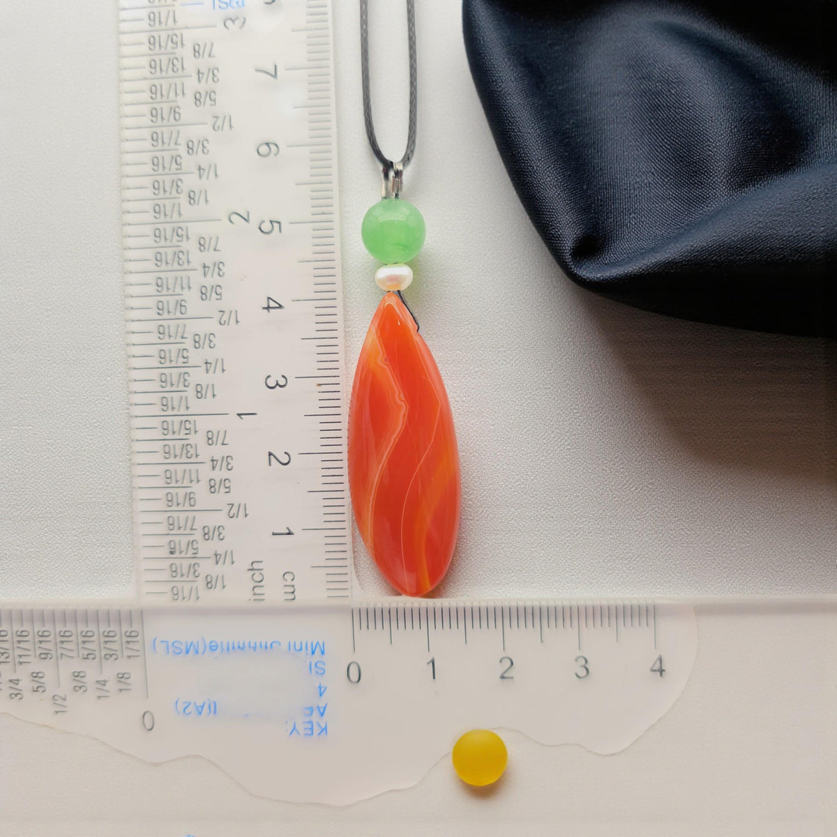 Red Orange Agate Teardrop Necklace, Green Aventurine & Pearl, Adjustable Black Cord, Luck and Calming Energy chunky stone jewelry #2326