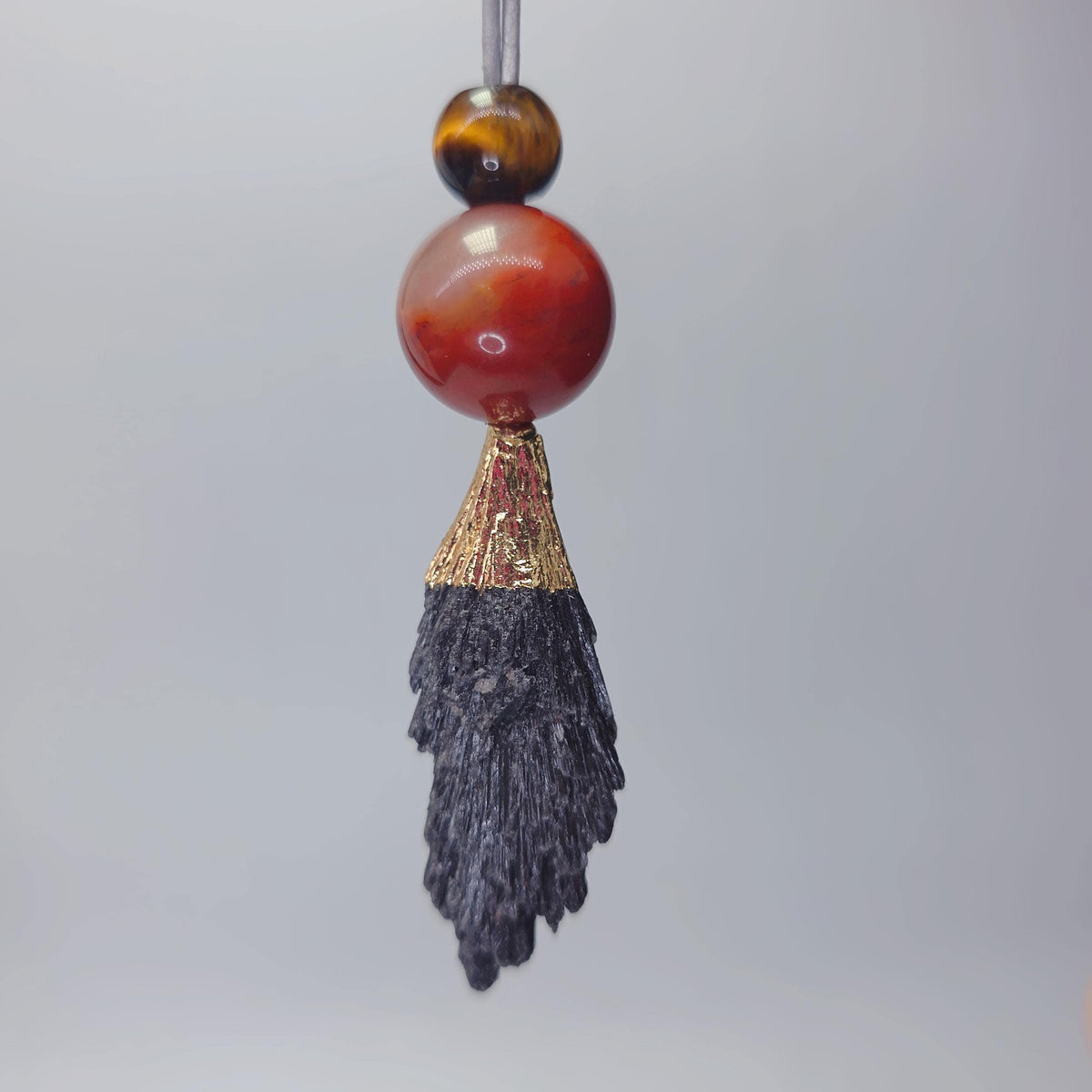 Black Tourmaline Necklace Red Jasper Tiger's Eye Chunky Raw Crystal Pendant for Men Women, Protection Amulet, Adjustable Leather Cord