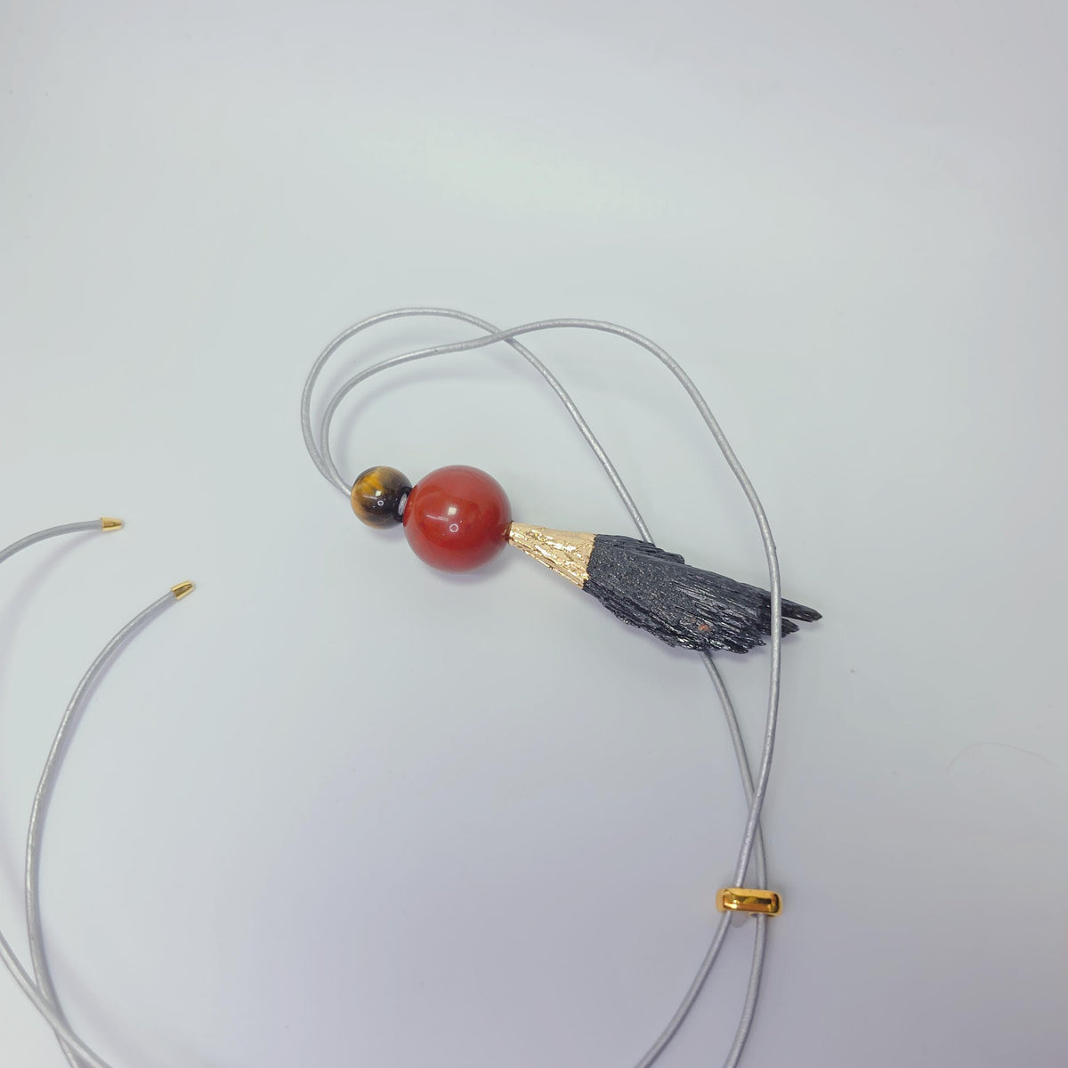 Black Tourmaline Necklace Red Jasper Tiger's Eye Chunky Raw Crystal Pendant for Men Women, Protection Amulet, Adjustable Leather Cord