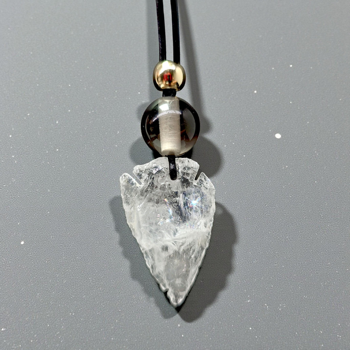 Clear Quartz Arrowhead Necklace Smoky Quartz Chunky Crystal Pendant for Men Women, Spiritual Protection, Adjustable Leather Cord