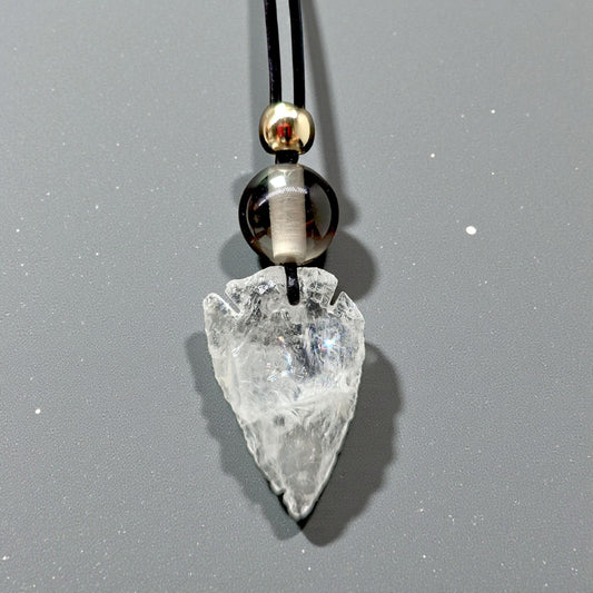 Clear Quartz Arrowhead Necklace Smoky Quartz Chunky Crystal Pendant for Men Women, Spiritual Protection, Adjustable Leather Cord