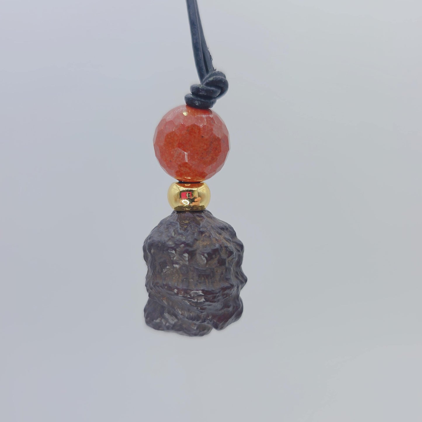 Meteorite Necklace, Genuine irregular Black Chunky meteorite pendant, red jasper, Real leather adjustable cord up to 30 inches men, women