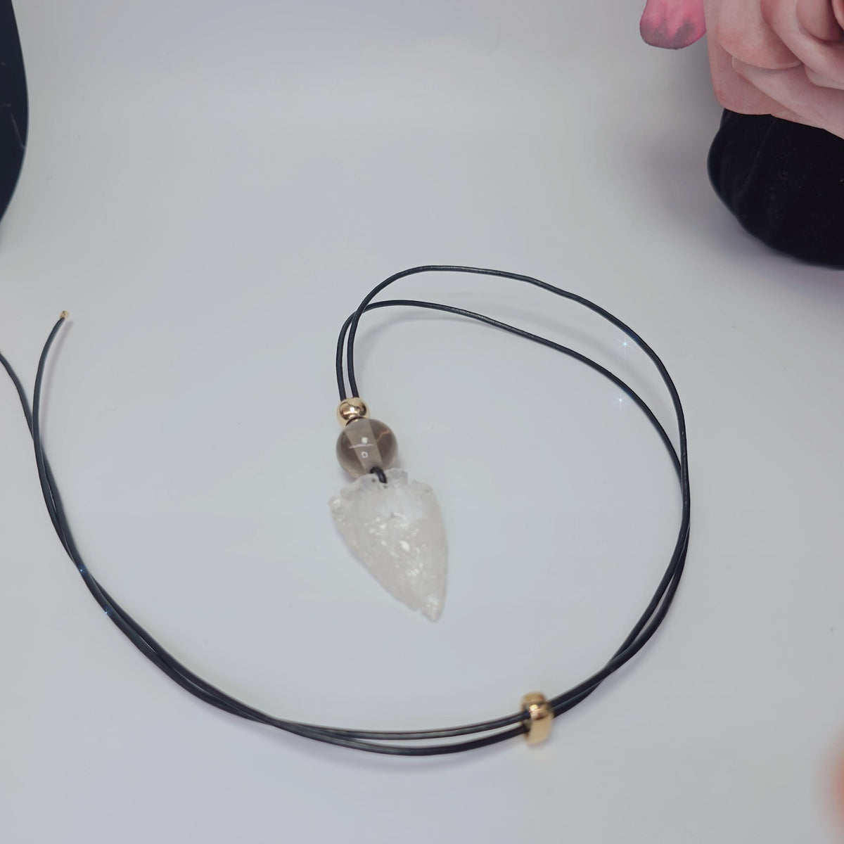 Clear Quartz Arrowhead Necklace Smoky Quartz Chunky Crystal Pendant for Men Women, Spiritual Protection, Adjustable Leather Cord
