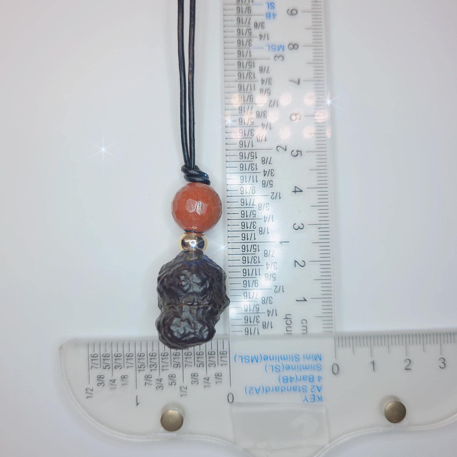 Meteorite Necklace, Genuine irregular Black Chunky meteorite pendant, red jasper, Real leather adjustable cord up to 30 inches men, women
