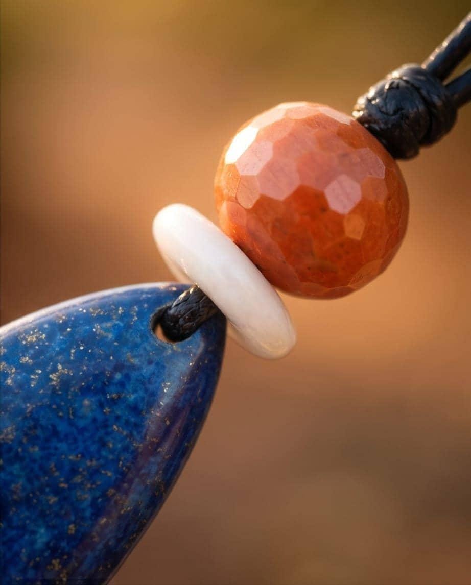 Chunky Lapis lazuli Necklace Natural Pearl Pendant Geometric Red Jasper Jewelry Adjustable Vegan Leather Up to 30 inches