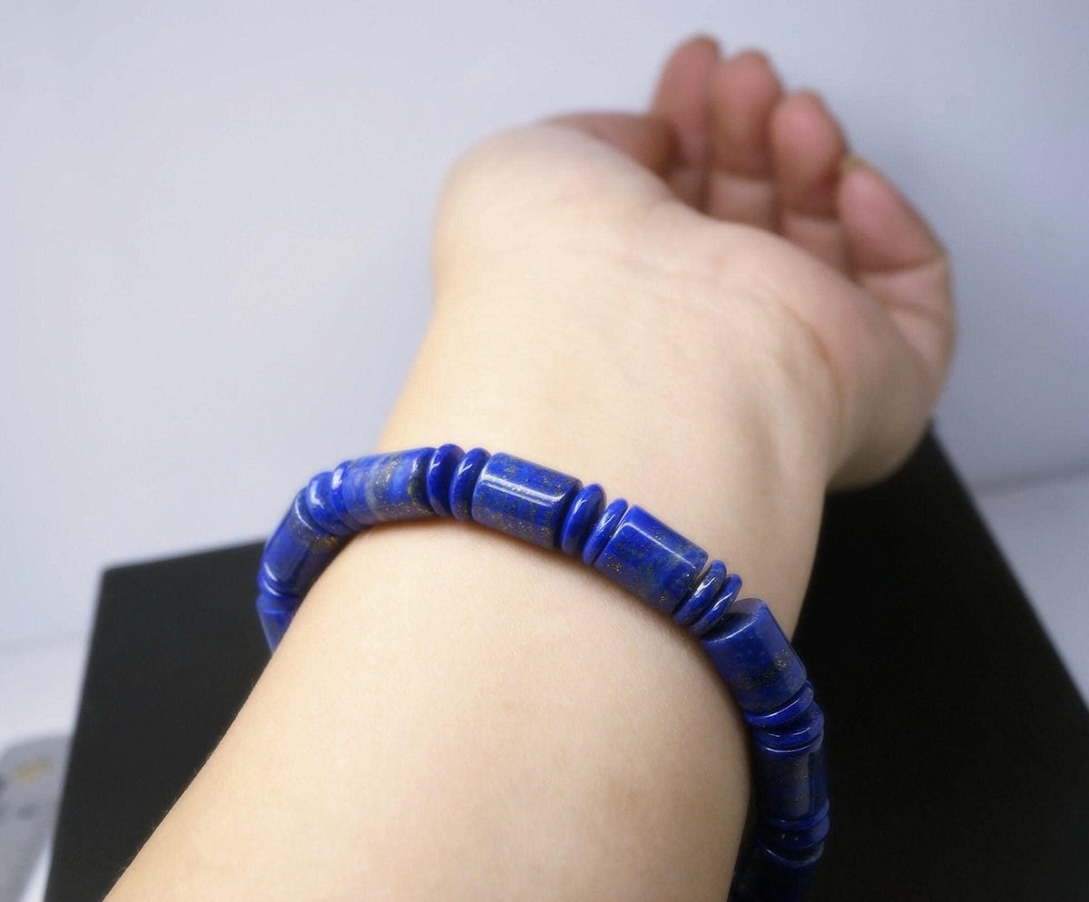 Natural Lapis Lazuli Bracelet: Gemstone Bangle Jewelry, Chunky Stone Spiritual Gift