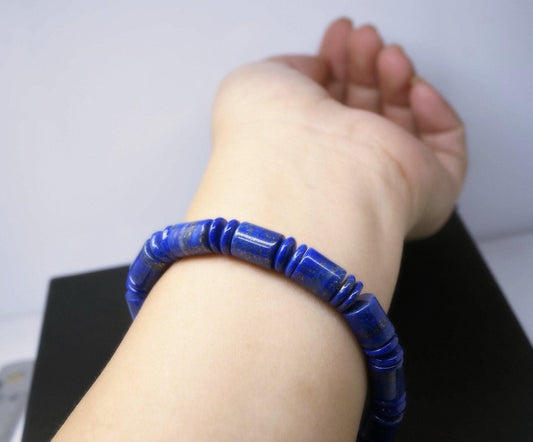 Natural Lapis Lazuli Bracelet: Gemstone Bangle Jewelry, Chunky Stone Spiritual Gift