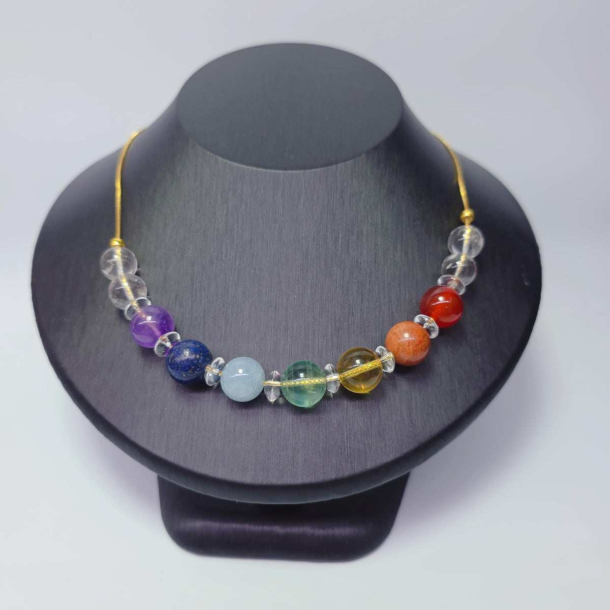 7 Chakra Necklace Real Natural Gemstone Chunky Crystal Jewelry for Healing, Spiritual Yoga Birthstone Gift, Adjustable Gold Chain statement