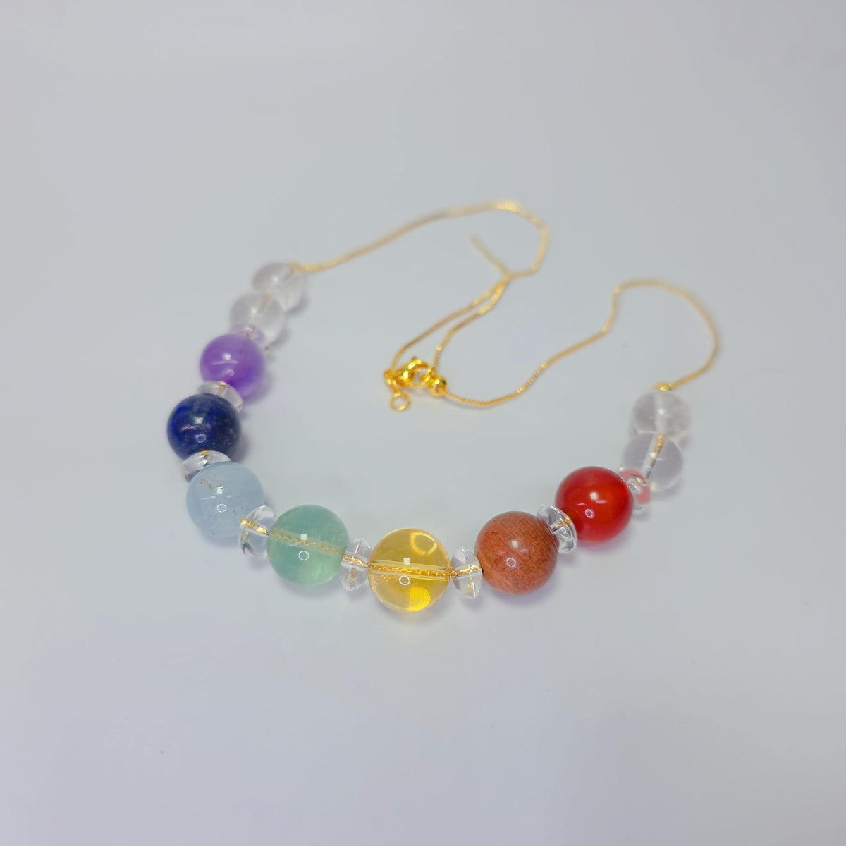 7 Chakra Necklace Real Natural Gemstone Chunky Crystal Jewelry for Healing, Spiritual Yoga Birthstone Gift, Adjustable Gold Chain statement