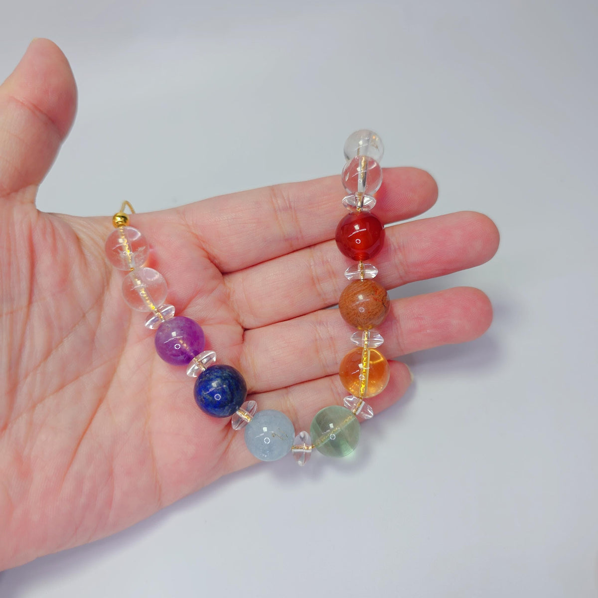 7 Chakra Necklace Real Natural Gemstone Chunky Crystal Jewelry for Healing, Spiritual Yoga Birthstone Gift, Adjustable Gold Chain statement