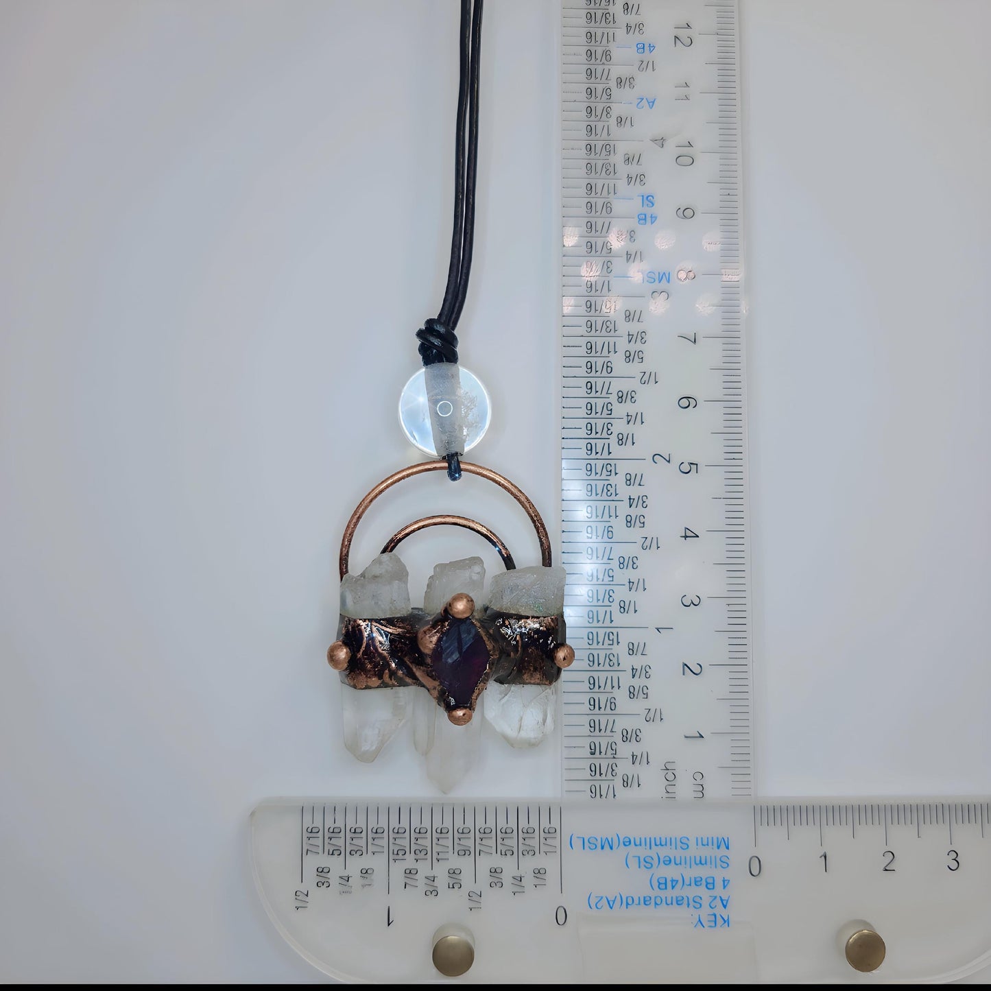 Raw Clear Quartz Point Cluster Necklace, Amethyst, Electroplated Copper Pendant, Bohemian Chunky Crystal Jewelry for Men or Women