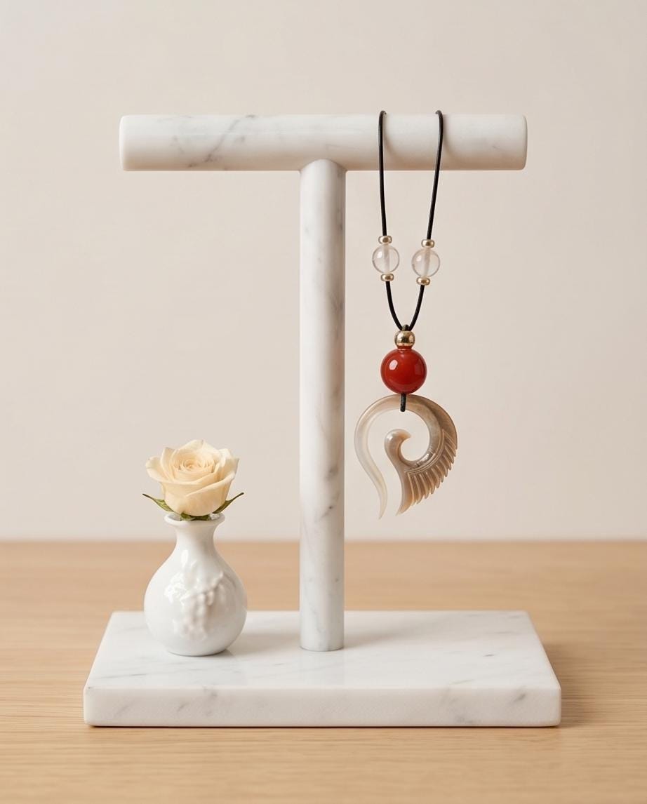 Shell & Red Agate Spiral Pendant Necklace, Mother of Pearl Wing Jewelry, Adjustable Cord up to 24", Unique Chunky Stone Spiritual Gift