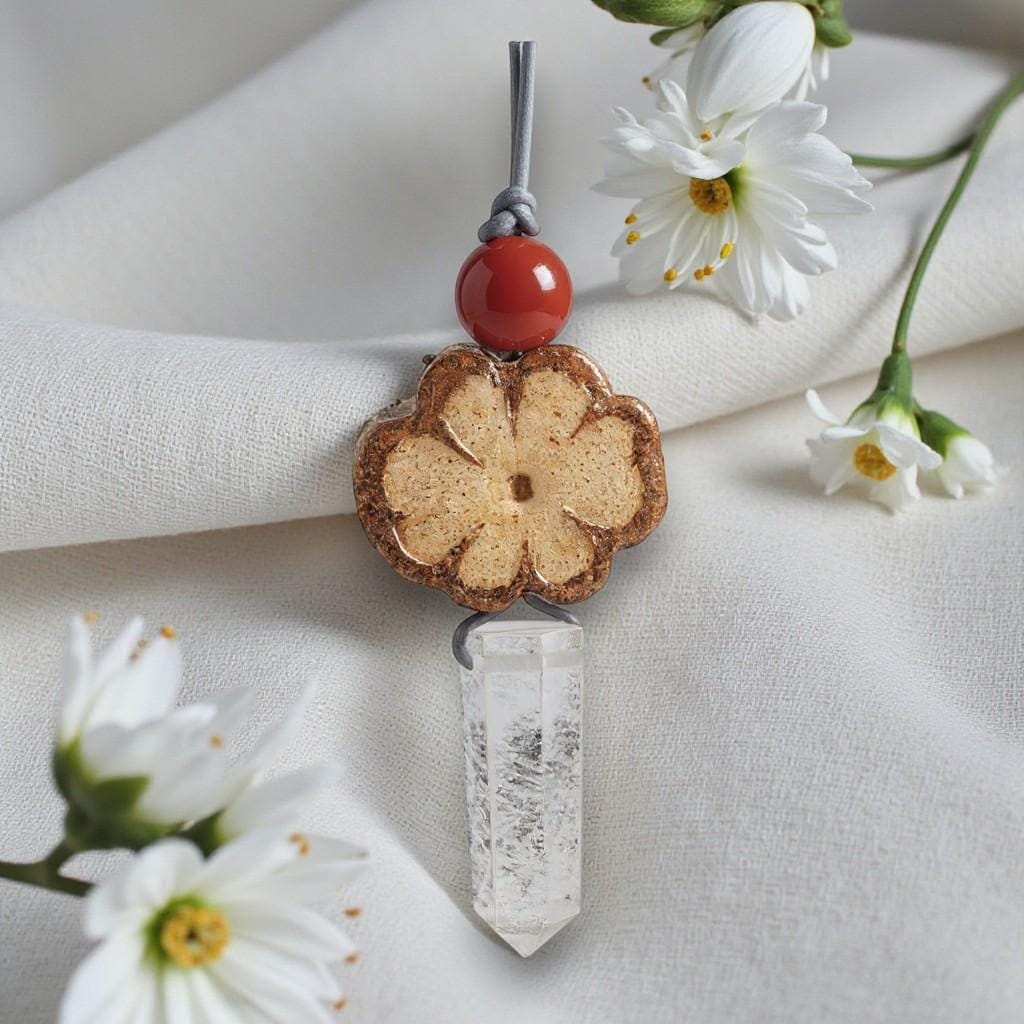 Ayahuasca Vine Necklace, Geometric Clear Quartz Point Pendant, Unisex Sacred Plant Jewelry, Adjustable Leather Spiritual Gift #2582