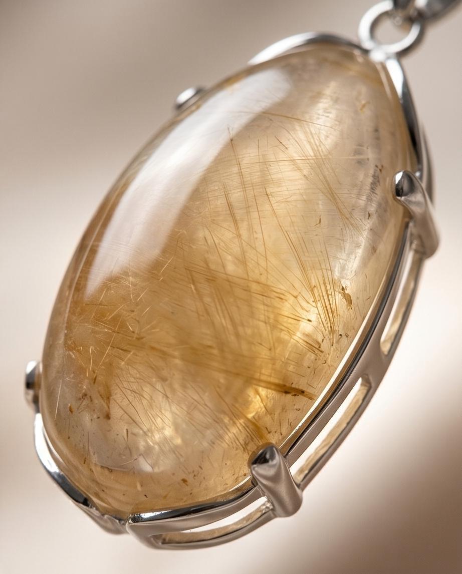 Natural Golden Rutilated Quartz Pendant Necklace with Citrine & Amethyst, Golden Hair Quartz Healing Crystal Jewelry Chunky Stone gift