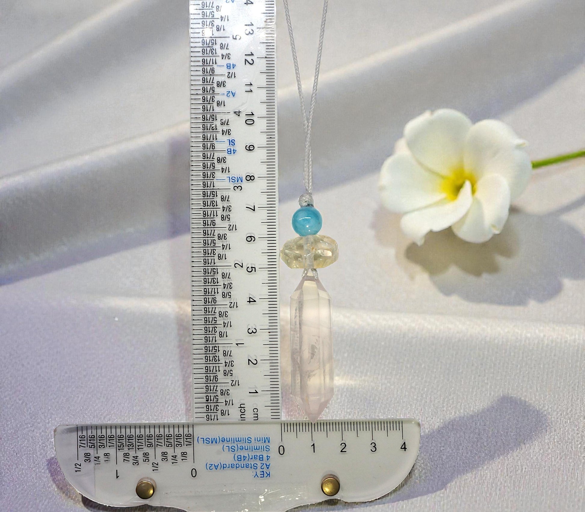 Geometric Rose Quartz Point Necklace - Chunky Natural Citrine & Aquamarine Zen Pendant - 30" Adjustable Cord - Healing Crystal #2074