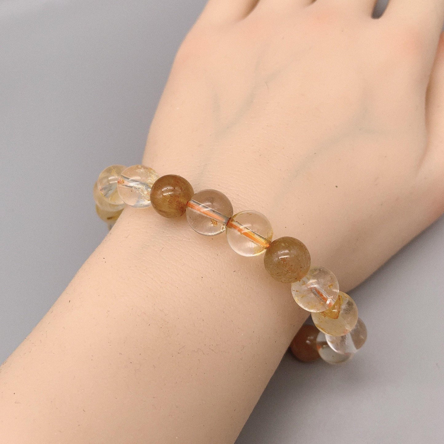 Golden hair Clear Quartz Bracelet Rutilated Clear Citrine bangle crystal healing Jewelry chunky stone jewelry #2102
