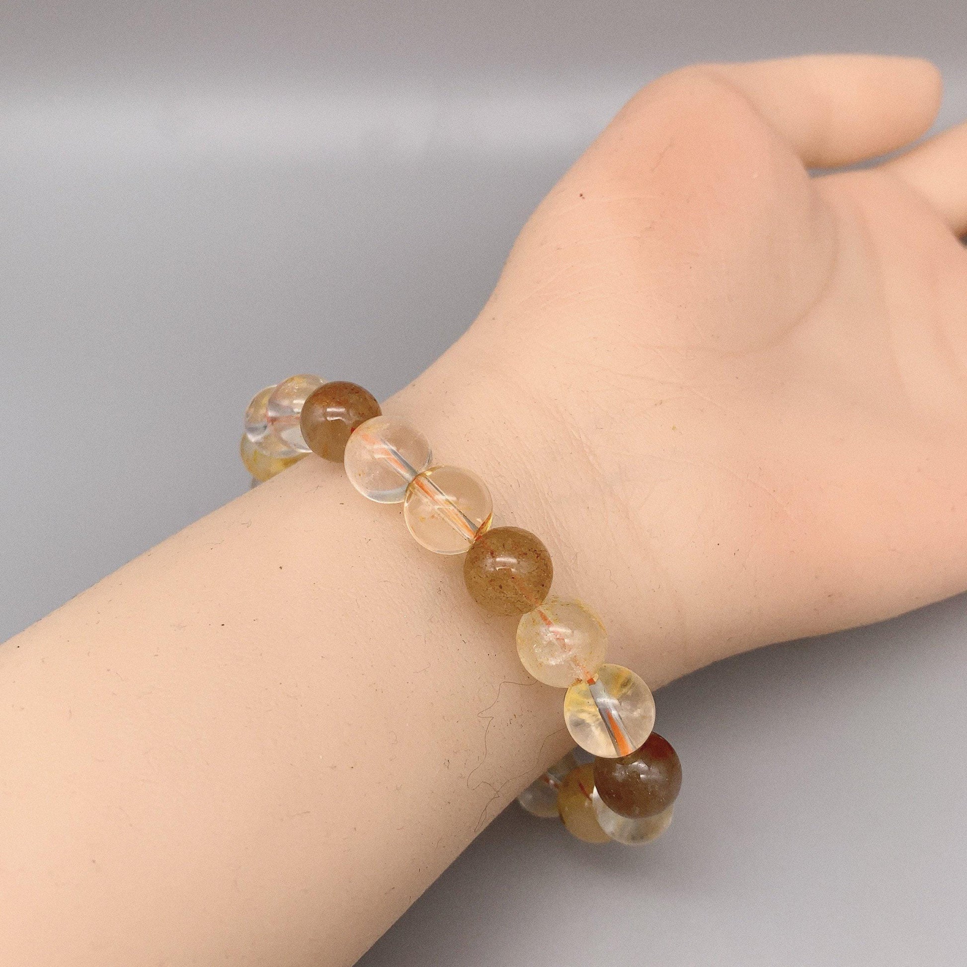 Golden hair Clear Quartz Bracelet Rutilated Clear Citrine bangle crystal healing Jewelry chunky stone jewelry #2102