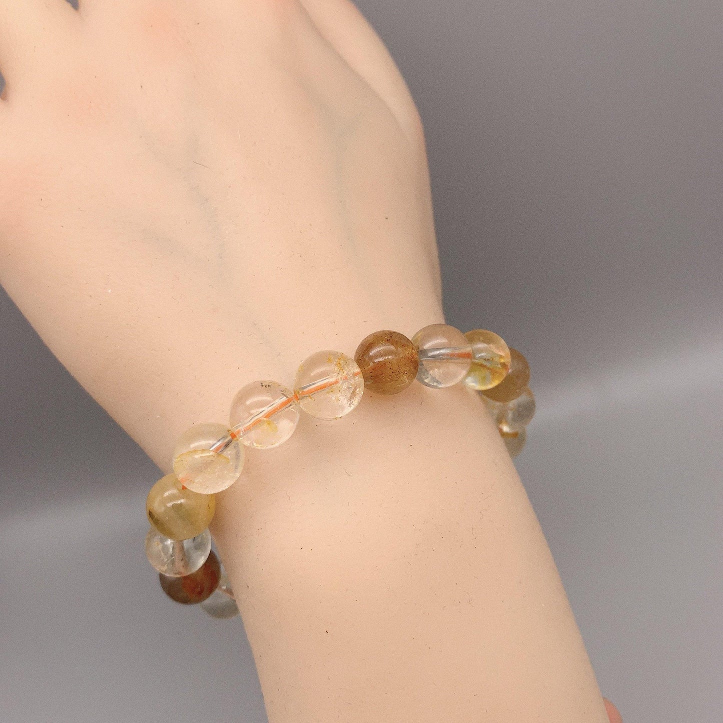 Golden hair Clear Quartz Bracelet Rutilated Clear Citrine bangle crystal healing Jewelry chunky stone jewelry #2102