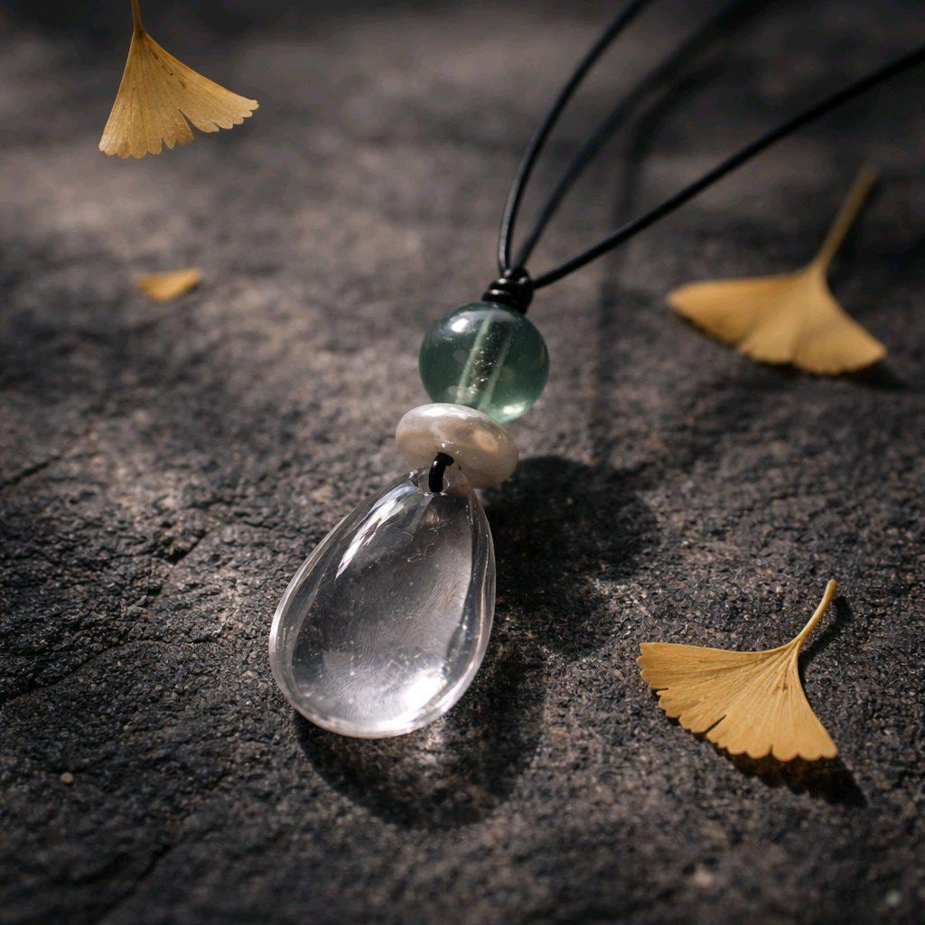 Clear Quartz Necklace, Raw Natural Baroque Pearl Pendant ,Green Fluorite Jewelry ,Boho Spiritual Crystal Healing Chunky Stone Spiritual Gift