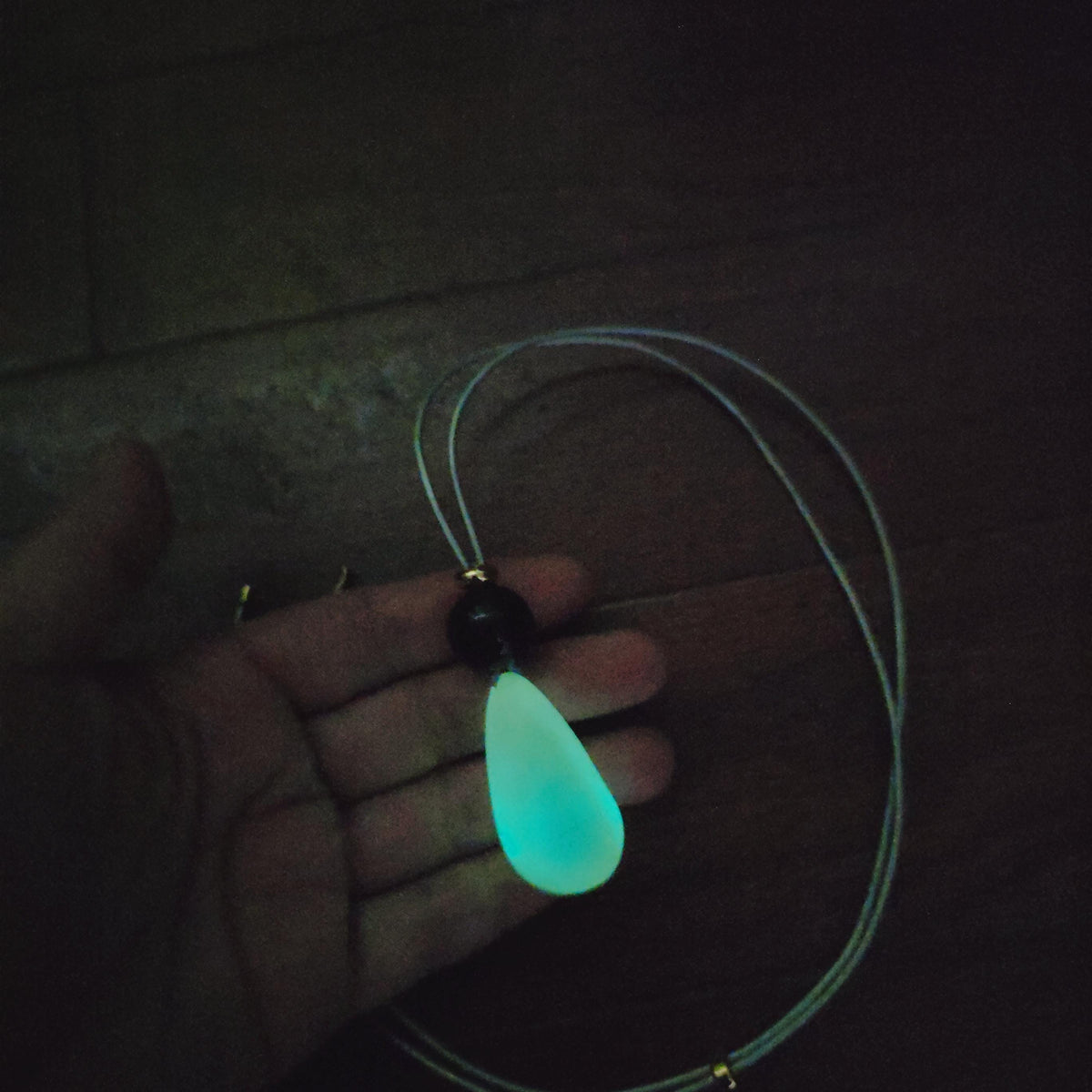 Real Glow in the Dark Gemstone Necklace with Black Obsidian, Genuine Leather Cord, Adjustable Up to 30", Luminous Chunky Stone Jewelry