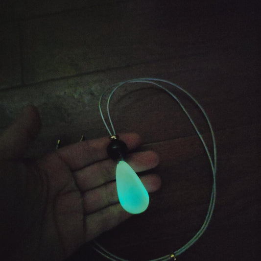 Real Glow in the Dark Gemstone Necklace with Black Obsidian, Genuine Leather Cord, Adjustable Up to 30", Luminous Chunky Stone Jewelry