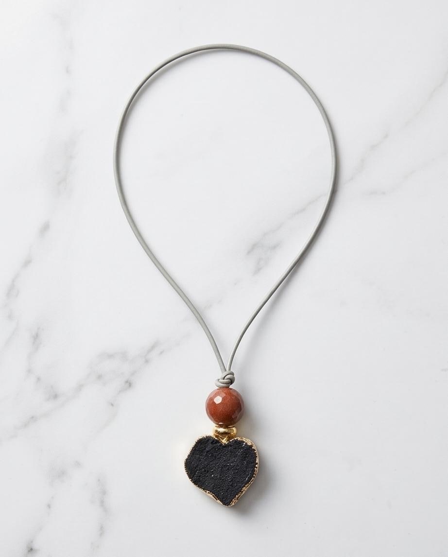 Black tourmaline Necklace, Chunky Stone Heart Pendant, Red Jasper Protective Gemstones Crystal riki healing, Raw Stone Spiritual Gift