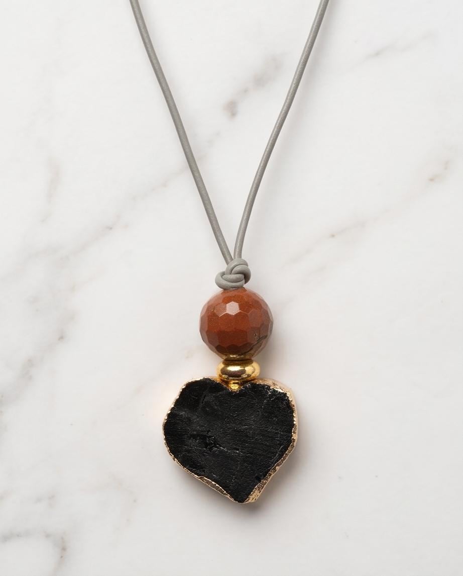 Black tourmaline Necklace, Chunky Stone Heart Pendant, Red Jasper Protective Gemstones Crystal riki healing, Raw Stone Spiritual Gift