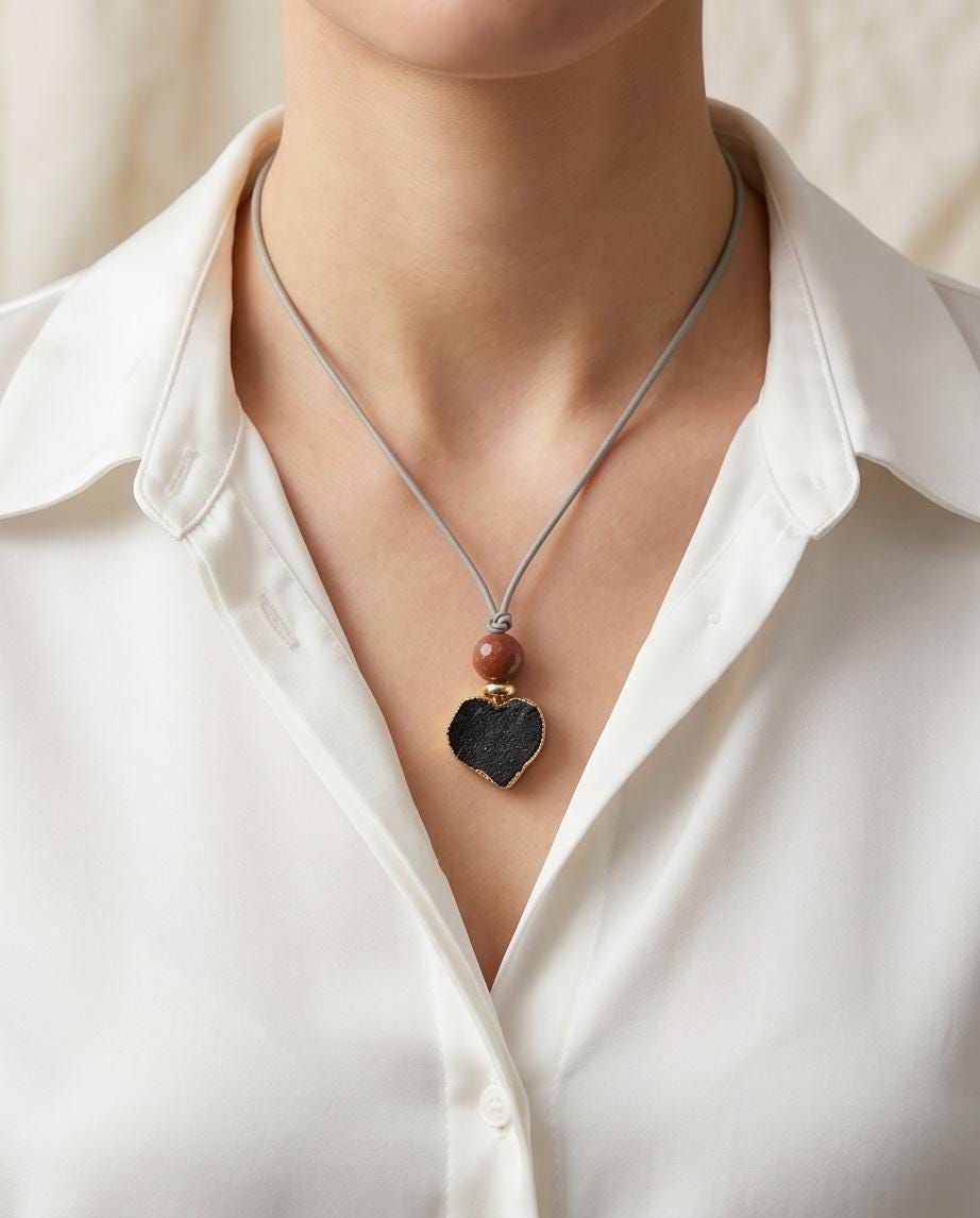 Black tourmaline Necklace, Chunky Stone Heart Pendant, Red Jasper Protective Gemstones Crystal riki healing, Raw Stone Spiritual Gift