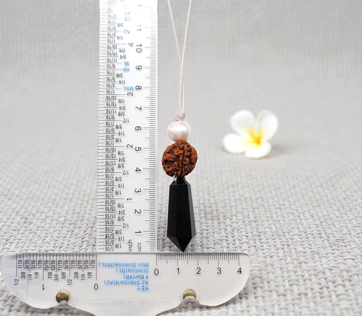 Black Obsidian Rudraksha Seed Necklace, Natural Pearl Chunky Pendant, Adjustable Leather Cord, Spiritual Prayer & Energy Jewelry #2070