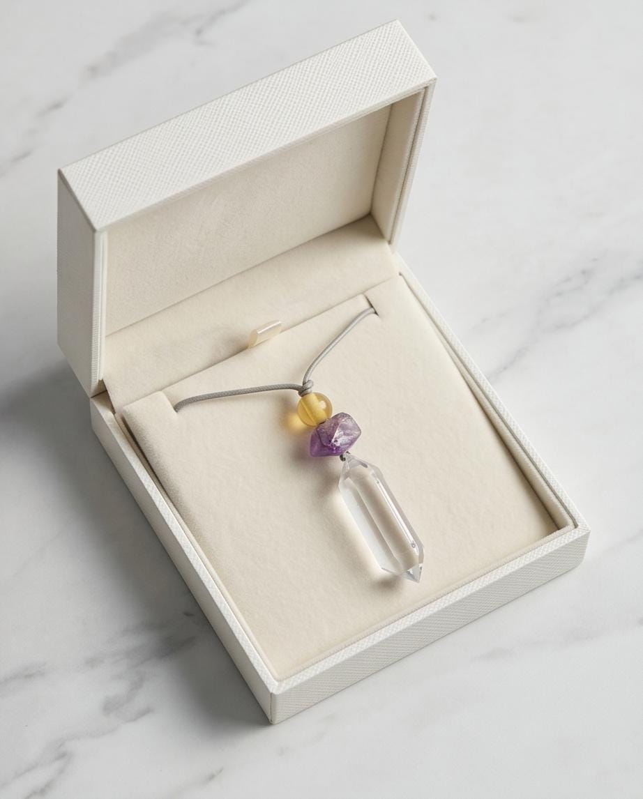 Natural Clear Quartz Amethyst Citrine Necklace, Raw Crystal Point Pendant, Adjustable Leather Chunky Healing Jewelry, Gift for Him #2089