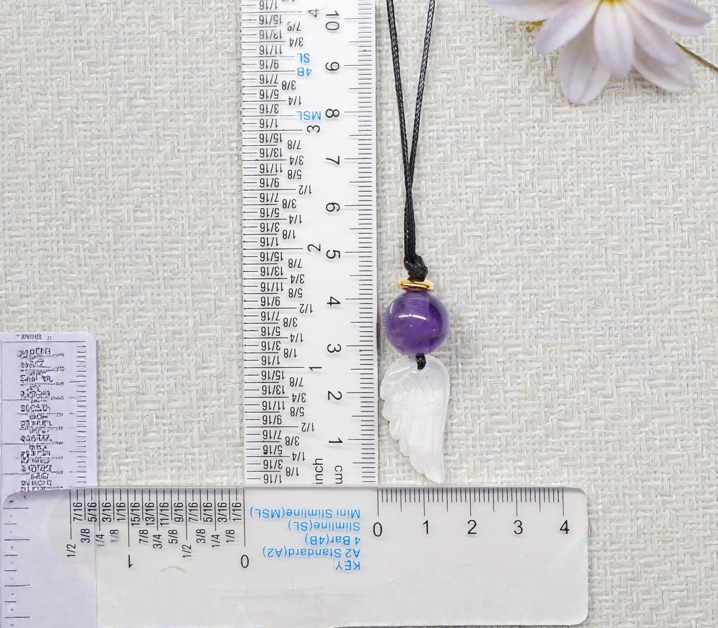 Amethyst Clear Quartz Angel Wing Necklace, Natural Purple Crystal Chunky Pendant, Adjustable Leather Cord, Spiritual Gift for Her #2073