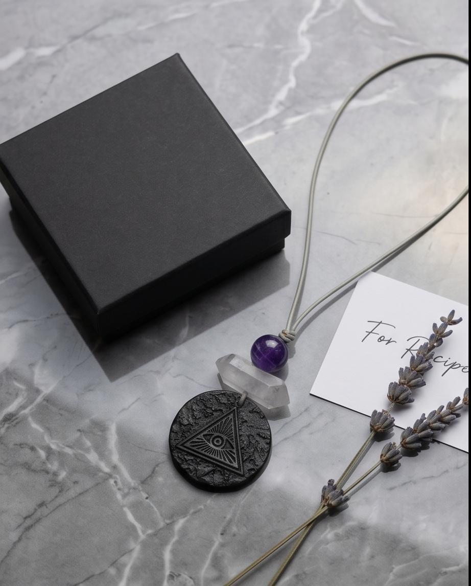 EMF Protection Graphene Necklace Third Eye Pendant Clear Quartz Amethyst Anti Radiation Jewelry Adjustable Leather 30 inch