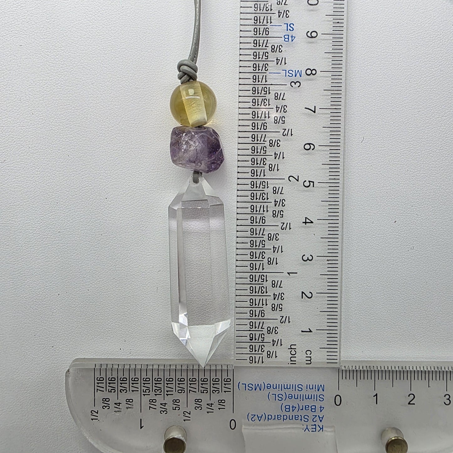 Natural Clear Quartz Amethyst Citrine Necklace, Raw Crystal Point Pendant, Adjustable Leather Chunky Healing Jewelry, Gift for Him #2089