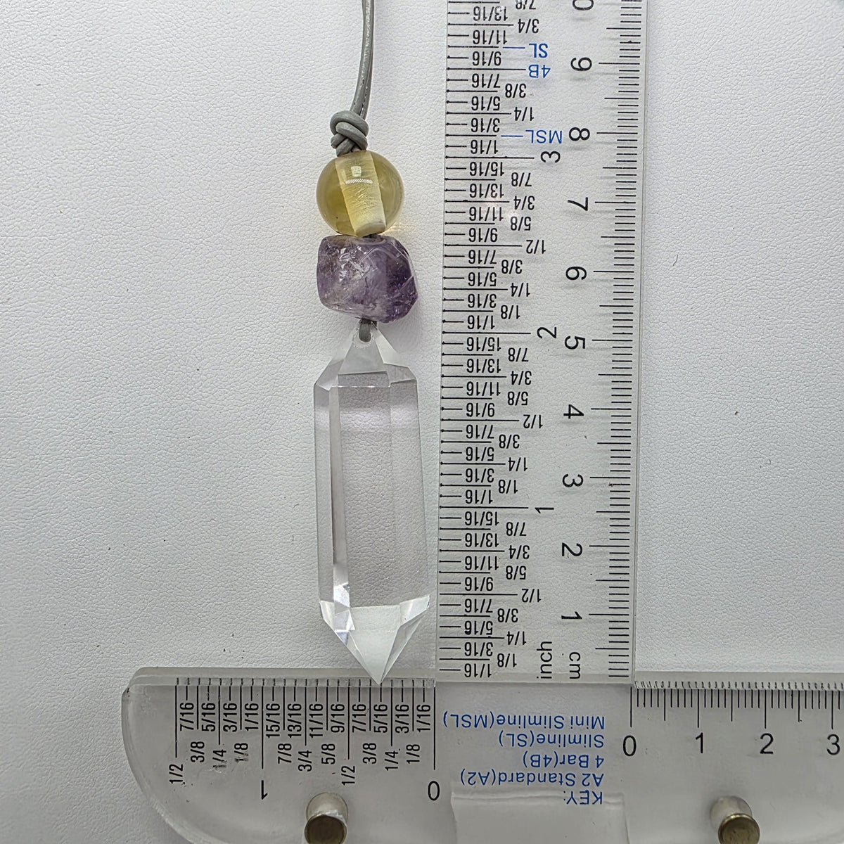 Natural Clear Quartz Amethyst Citrine Necklace, Raw Crystal Point Pendant, Adjustable Leather Chunky Healing Jewelry, Gift for Him #2089