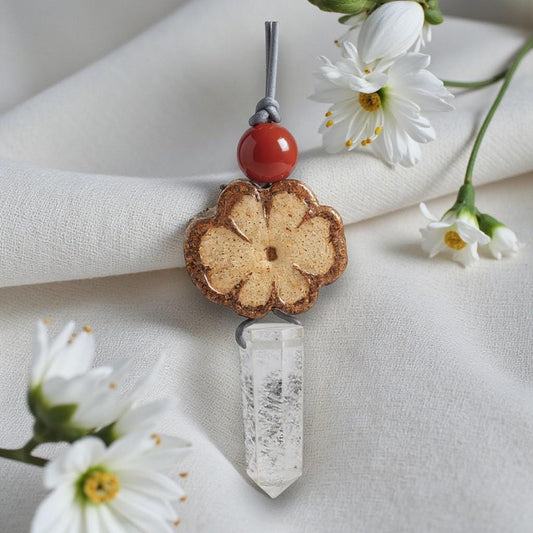 Ayahuasca Vine Necklace, Geometric Clear Quartz Point Pendant, Unisex Sacred Plant Jewelry, Adjustable Leather Spiritual Gift #2582