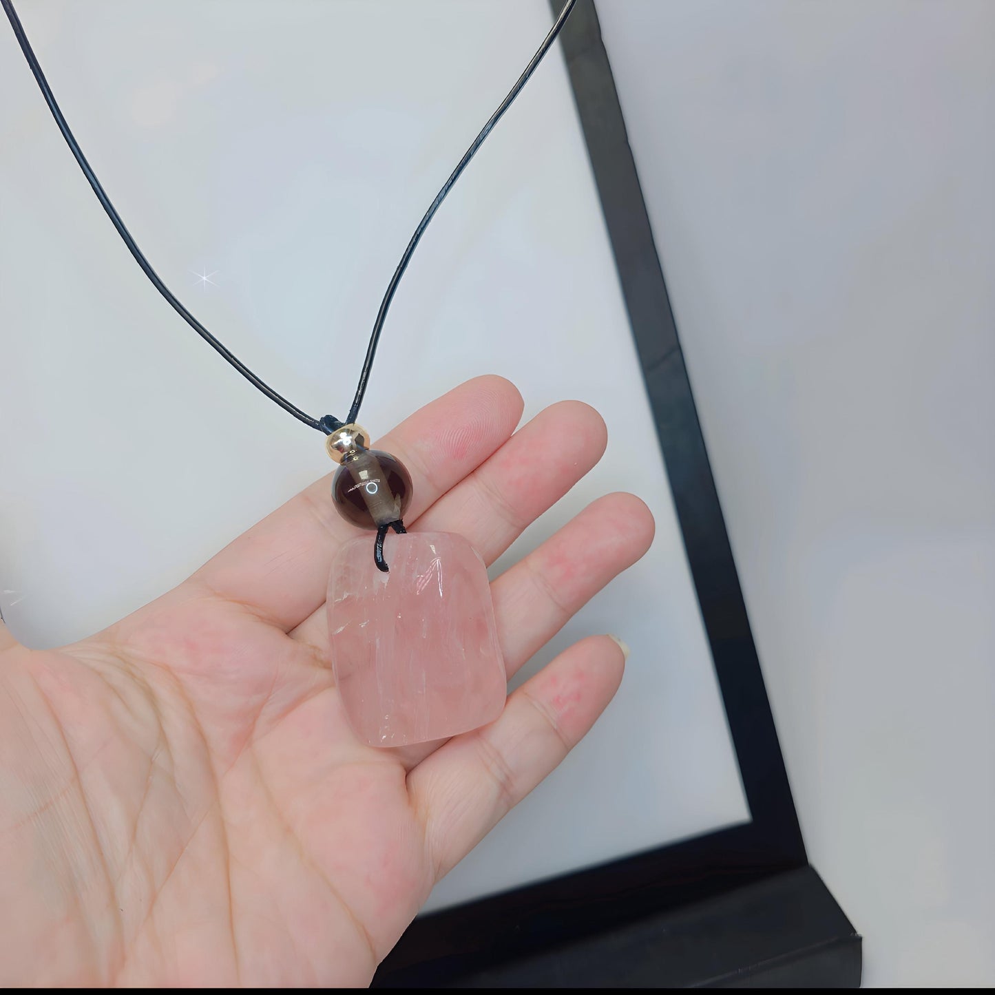 Large Raw Chunky Rose Quartz Necklace with Smoky Quartz Crystal healing jewelry, Genuine Leather Cord Adjustable up to 30 inches