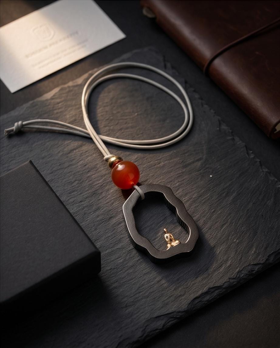 Zen Buddha Pendant Necklace in Titanium Steel, Red Agate Spiritual Amulet, Meditating Monk Leather Cord Protection Jewelry Yoga Chunky Gift