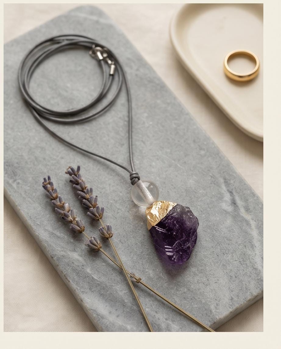 Chunky Raw Amethyst Point Necklace Clear Quartz Crystal Healing Yoga Jewelry Adjustable Leather Cord