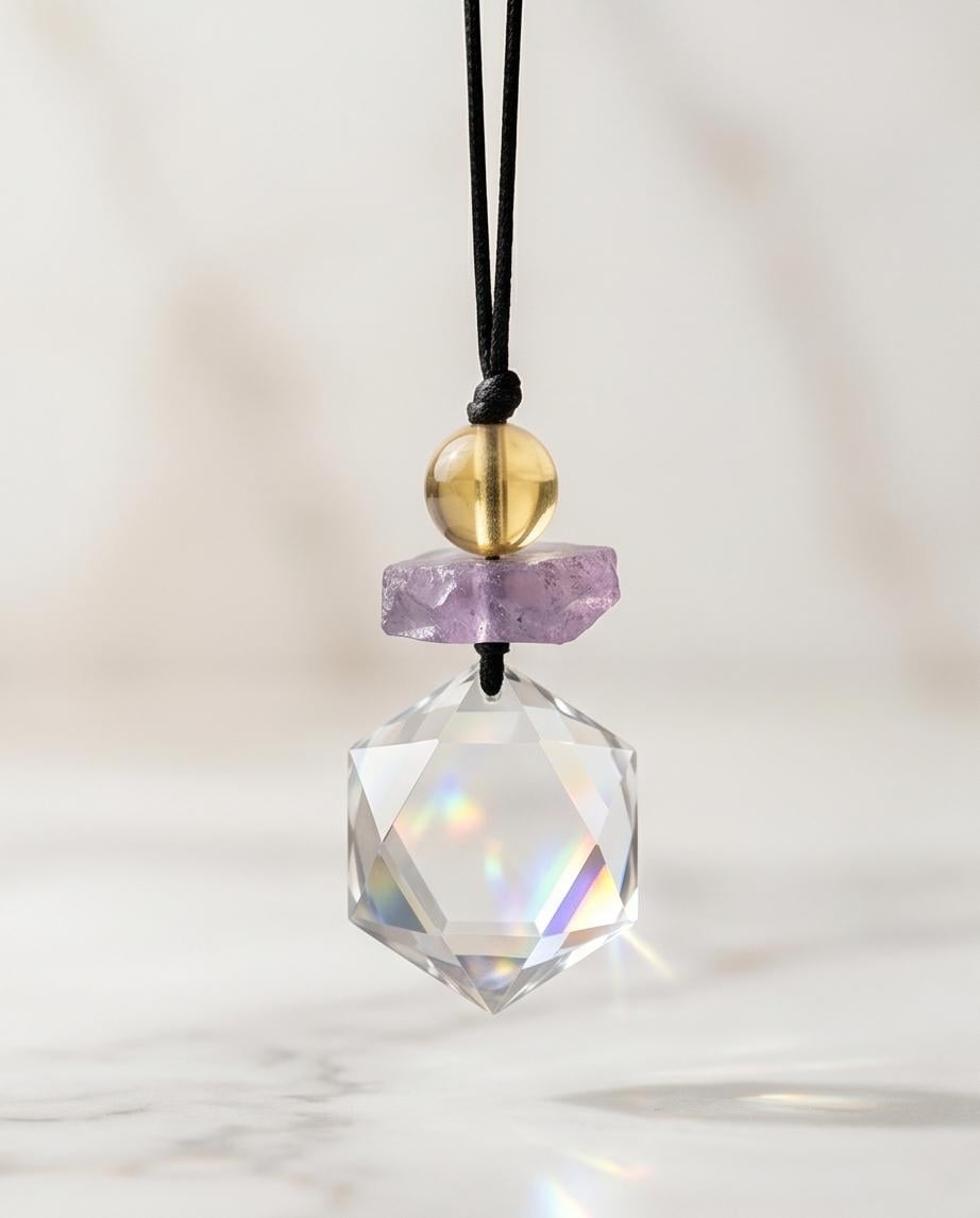 Natural Clear Quartz Hexagram Necklace, Star of David Pendant, Amethyst Citrine Healing Jewelry, Adjustable Cord Chunky Crystal quartz #2093