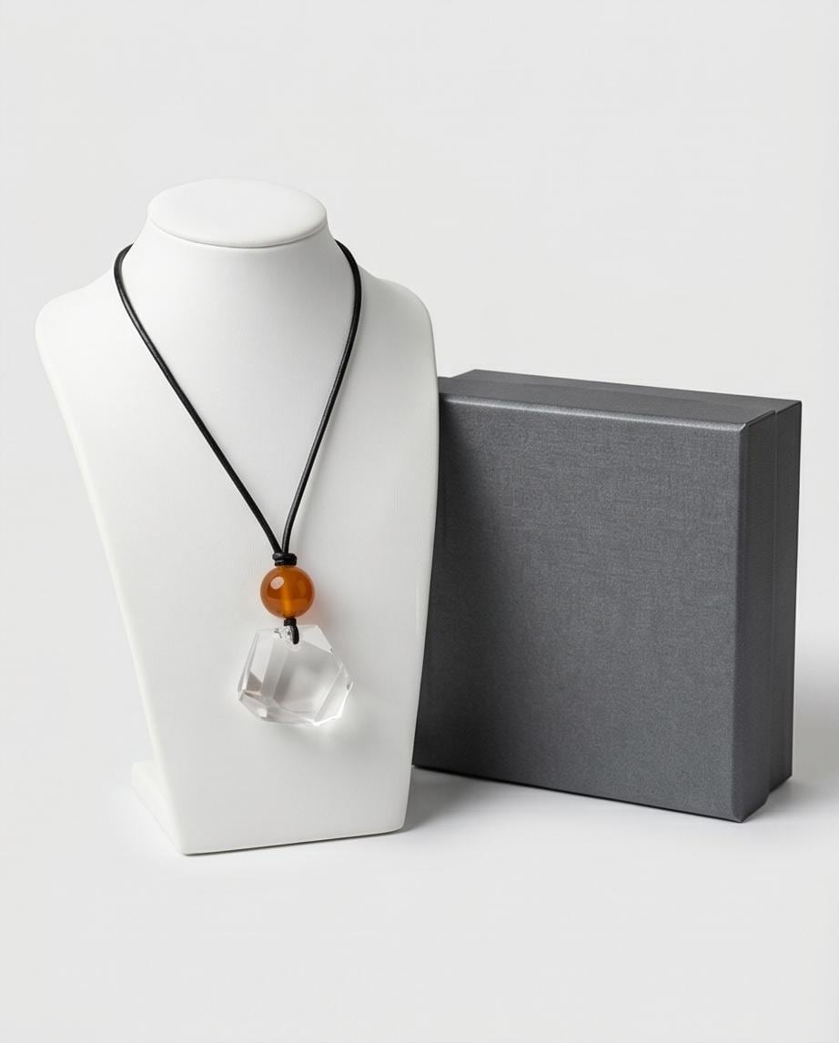 Raw Clear Quartz Necklace Faceted Himalaya Geometric Cut Crystal Point Pendant Red Carnelian Jewelry Men Necklace Chunky Stone Spiritual