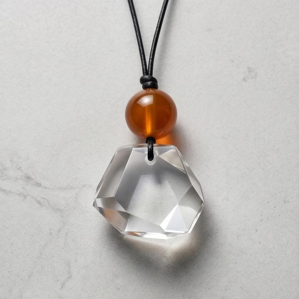 Raw Clear Quartz Necklace Faceted Himalaya Geometric Cut Crystal Point Pendant Red Carnelian Jewelry Men Necklace Chunky Stone Spiritual