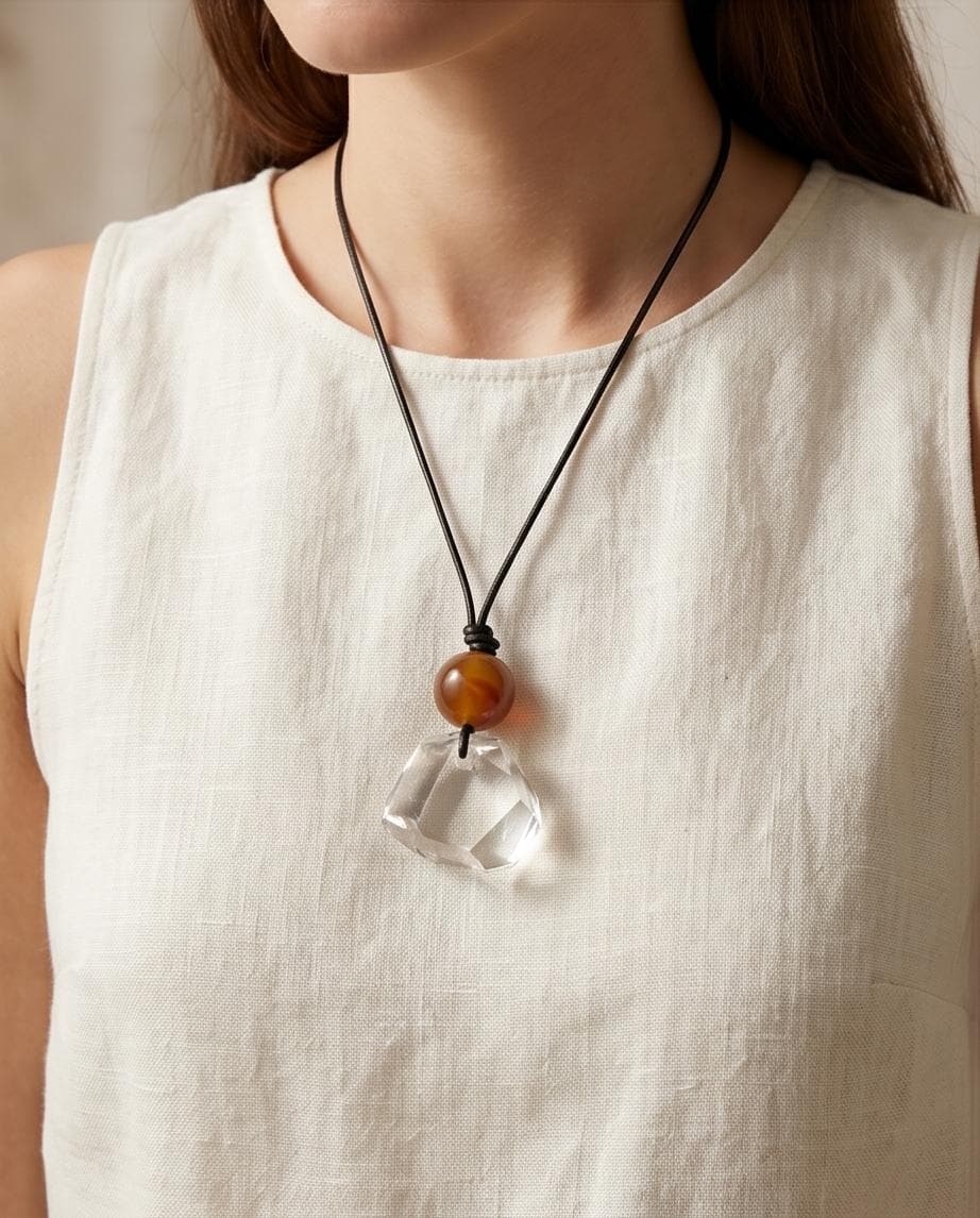 Raw Clear Quartz Necklace Faceted Himalaya Geometric Cut Crystal Point Pendant Red Carnelian Jewelry Men Necklace Chunky Stone Spiritual