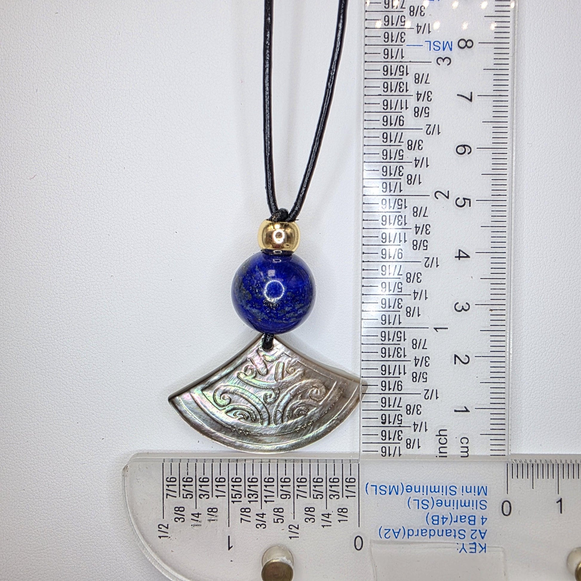 Boho Chic Shell and Lapis Lazuli Necklace, Tribal Inspired Paua Shell Fan Pendant, Personalized Meaningful Chunky Stone Jewelry Leather