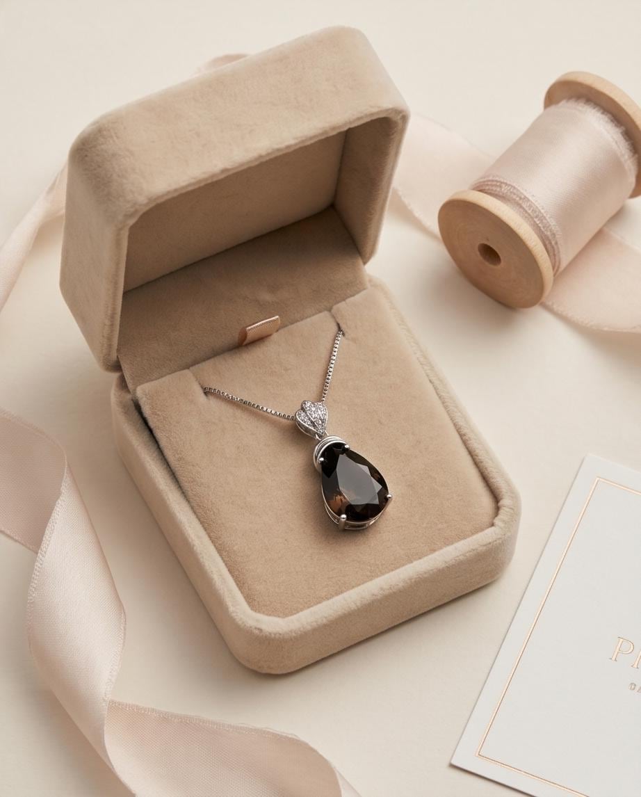 Genuine Smoky Quartz Necklace - 18kgp @ Sterling Silver - Protective Gemstone - Root Chakra Healing - teardrop Smoky Quartz Pendant
