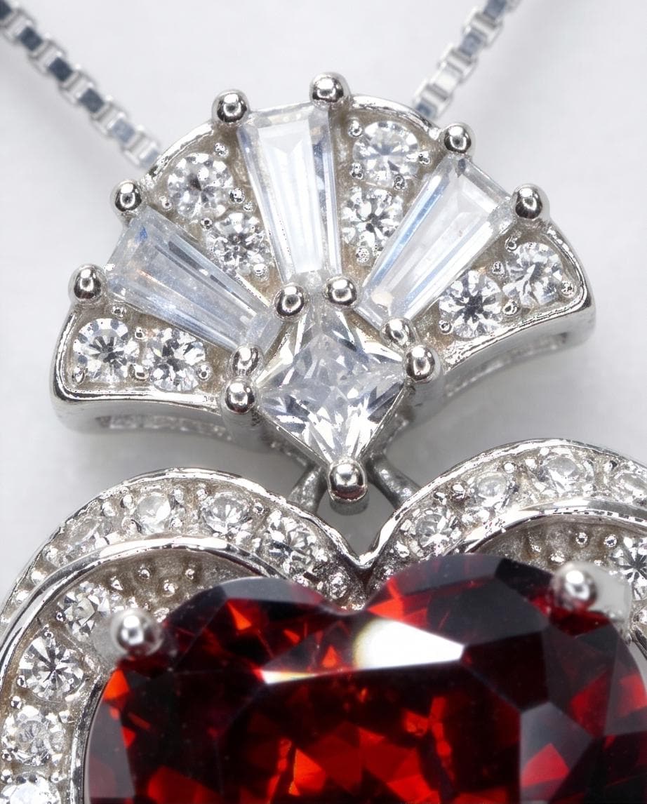 Spessartite Garnet Necklace - 9mm orange red heart Pendant - 18kgp @ Sterling Silver - chain - 3 ct Orange Garnet jewelry #607