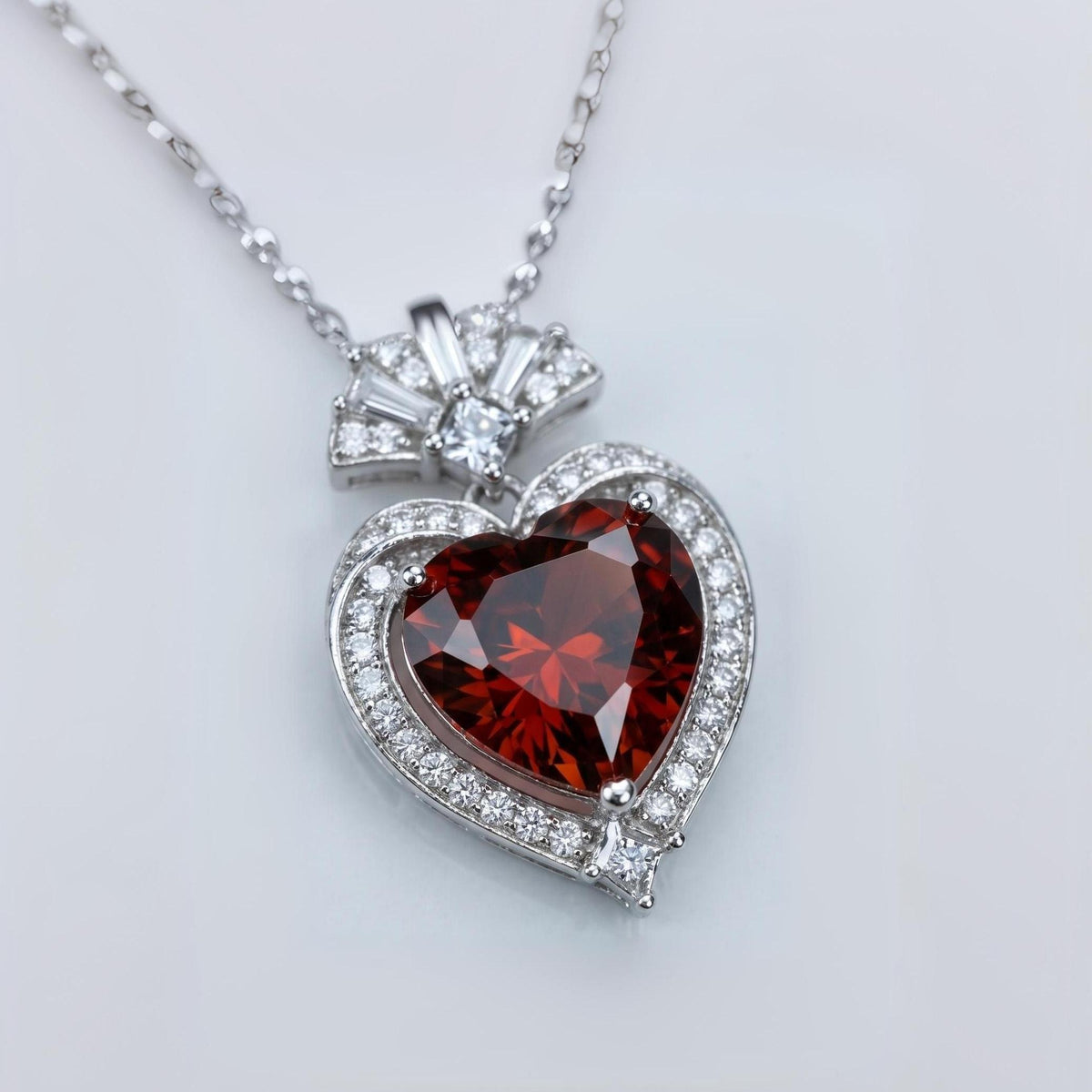 Spessartite Garnet Necklace - 9mm orange red heart Pendant - 18kgp @ Sterling Silver - chain - 3 ct Orange Garnet jewelry #607