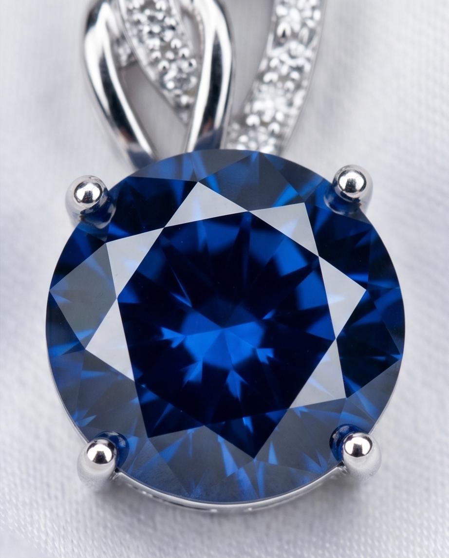 1.8 Ct Blue Sapphire Necklace, White Gold plated Sterling Silver Sim Gemstone September Birthstone Dainty Round ,Blue Sapphire Pendant #158