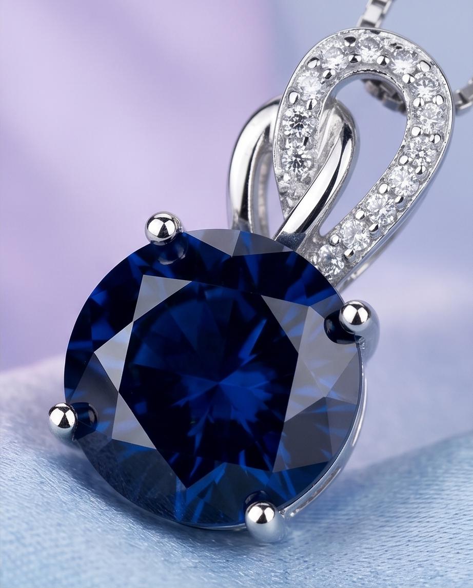 1.8 Ct Blue Sapphire Necklace, White Gold plated Sterling Silver Sim Gemstone September Birthstone Dainty Round ,Blue Sapphire Pendant #158